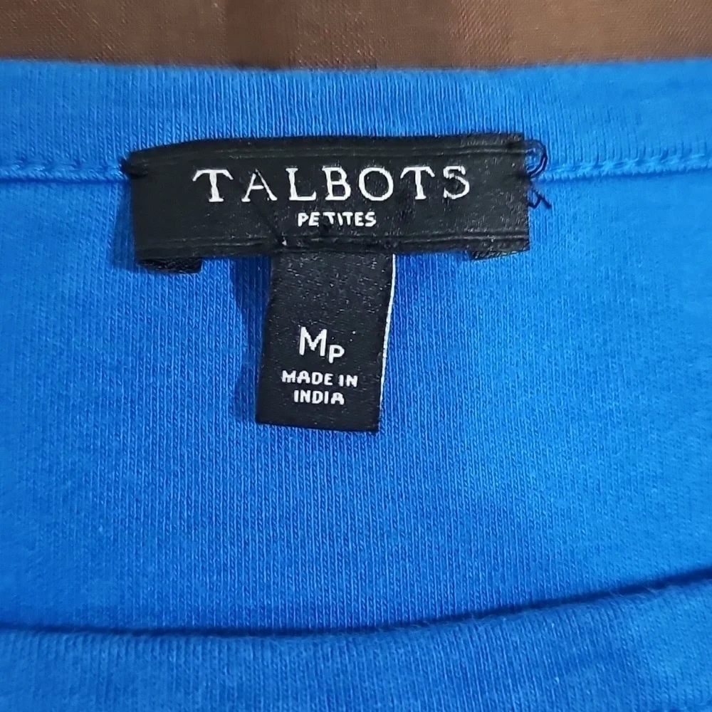 Talbot’s Short Sleeve Lace Trim Interlock Cotton Shift Dress Blue Size Petite M